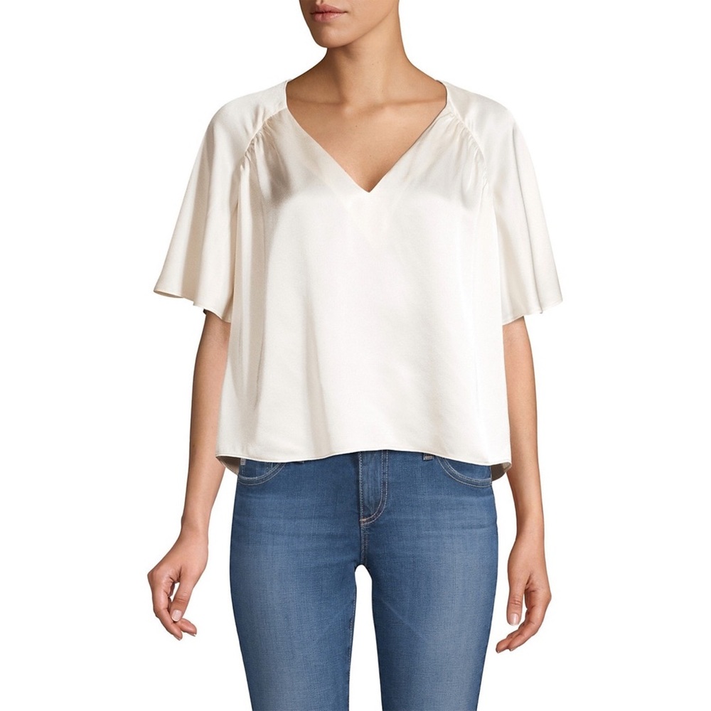 Joie Ankita Satin V Neck Blouse in Off-White - Size XXS